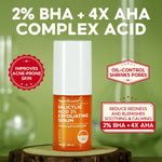 2_percent_BHA_4X_AHA_exfoliating_serum_bottle_on_wooden_base